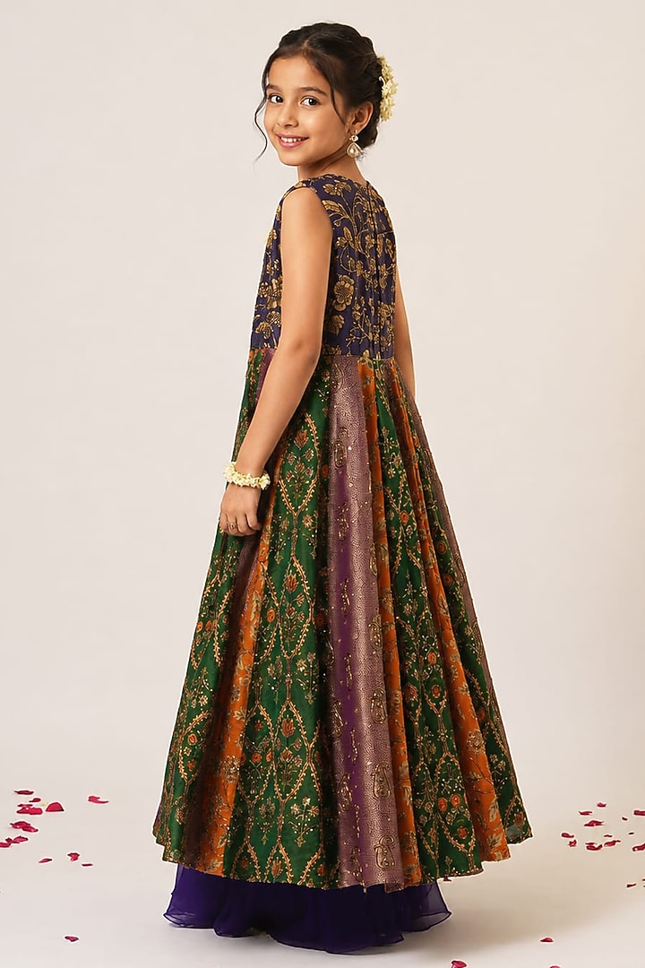 Purple Organza Tissue Hand Embroidered Jacket Set For Girls by Aayushi Maniar Kids at Pernia's Pop Up Shop