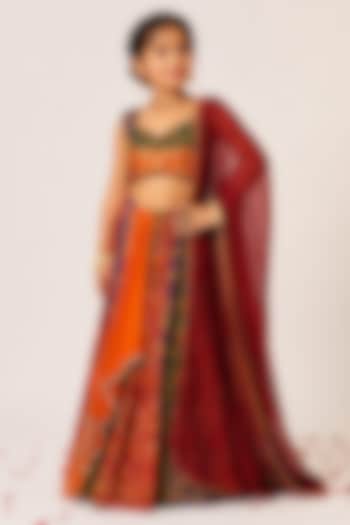 Multi-Colored Organza Hand Embroidered Lehenga Set For Girls by Aayushi Maniar Kids at Pernia's Pop Up Shop