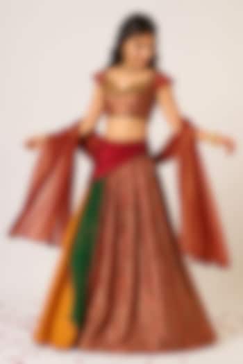 Multi-Colored Organza Tissue Hand Embroidered Lehenga Set For Girls by Aayushi Maniar Kids at Pernia's Pop Up Shop