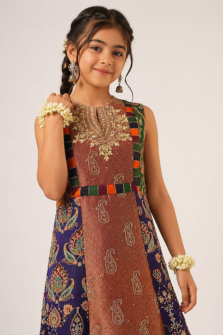 Purple Organza Tissue Hand Embroidered Tunic Set For Girls by Aayushi Maniar Kids at Pernia's Pop Up Shop