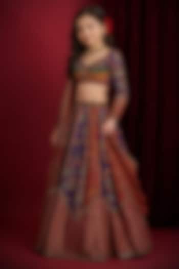 Purple & Maroon Organza Tissue Hand Embroidered Lehenga Set For Girls by Aayushi Maniar Kids at Pernia's Pop Up Shop