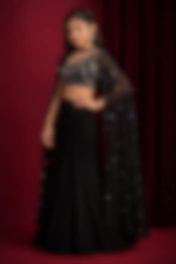 Black Georgette Hand Embroidered Lehenga Set For Girls by Aayushi Maniar Kids at Pernia's Pop Up Shop