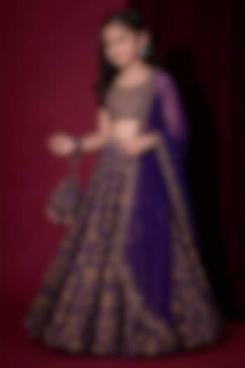 Purple Crepe Silk Hand Embroidered Lehenga Set For Girls by Aayushi Maniar Kids at Pernia's Pop Up Shop