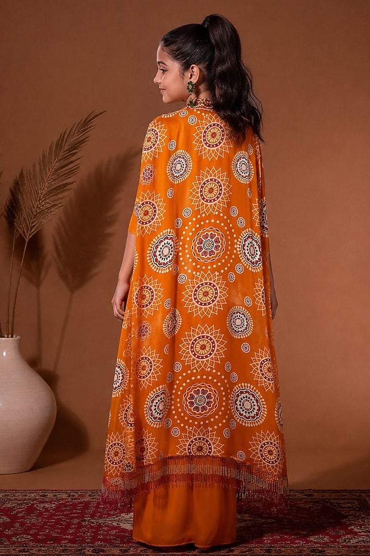 Orange Tussar Silk Skirt Set For Girls by Aayushi Maniar Kids at Pernia's Pop Up Shop