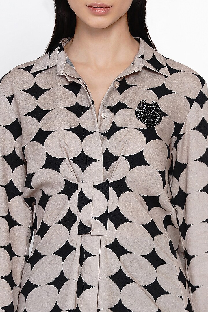 Beige Bamboo Cotton Polka Dot Shirt by Angry Owl at Pernia's Pop Up Shop