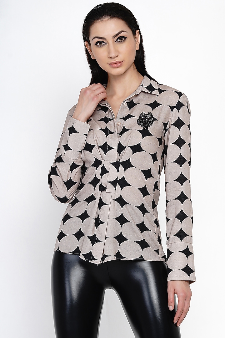 Beige Bamboo Cotton Polka Dot Shirt by Angry Owl at Pernia's Pop Up Shop