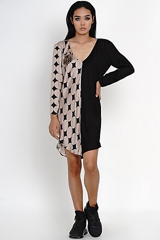 Beige & Black Modal Dress by Angry Owl