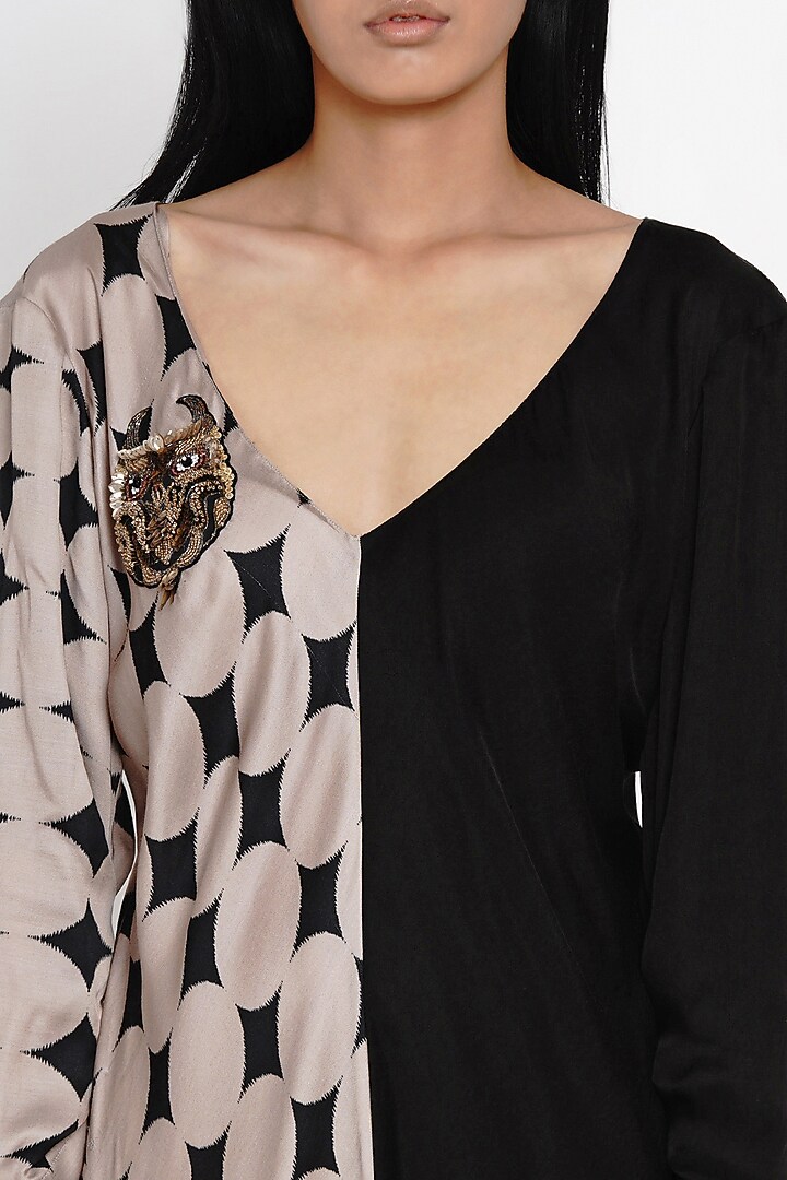 Beige & Black Modal Summer Dress by Angry Owl at Pernia's Pop Up Shop