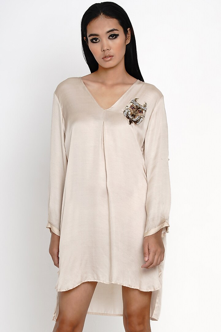 Beige Modal High-Low Summer Dress by Angry Owl at Pernia's Pop Up Shop