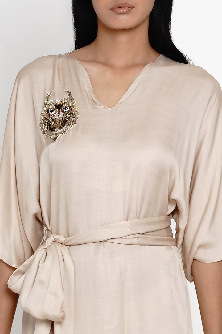 Beige Modal Mini Summer Dress by Angry Owl at Pernia's Pop Up Shop