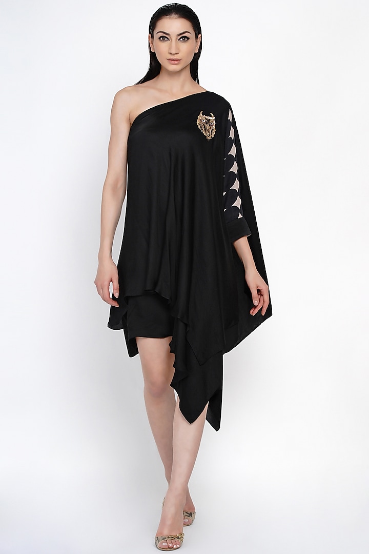 Black Modal One Shoulder Dress by Angry Owl