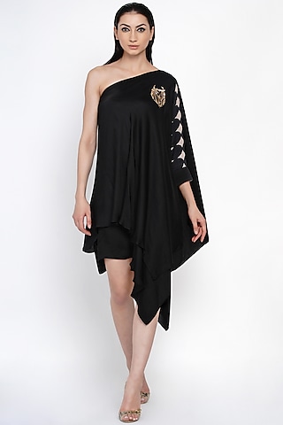 Black Modal One Shoulder Dress by Angry Owl
