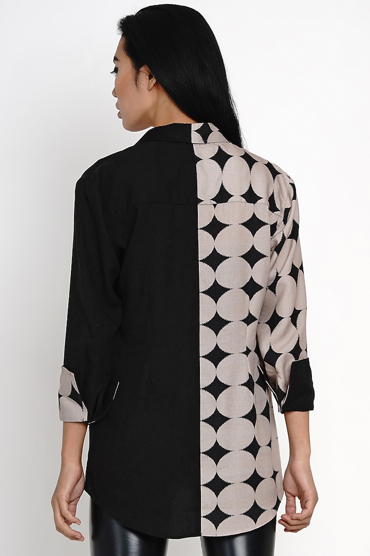 Beige & Black Bamboo Cotton Shirt by Angry Owl at Pernia's Pop Up Shop