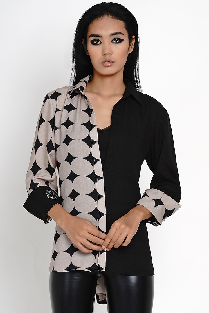 Beige & Black Bamboo Cotton Shirt by Angry Owl at Pernia's Pop Up Shop
