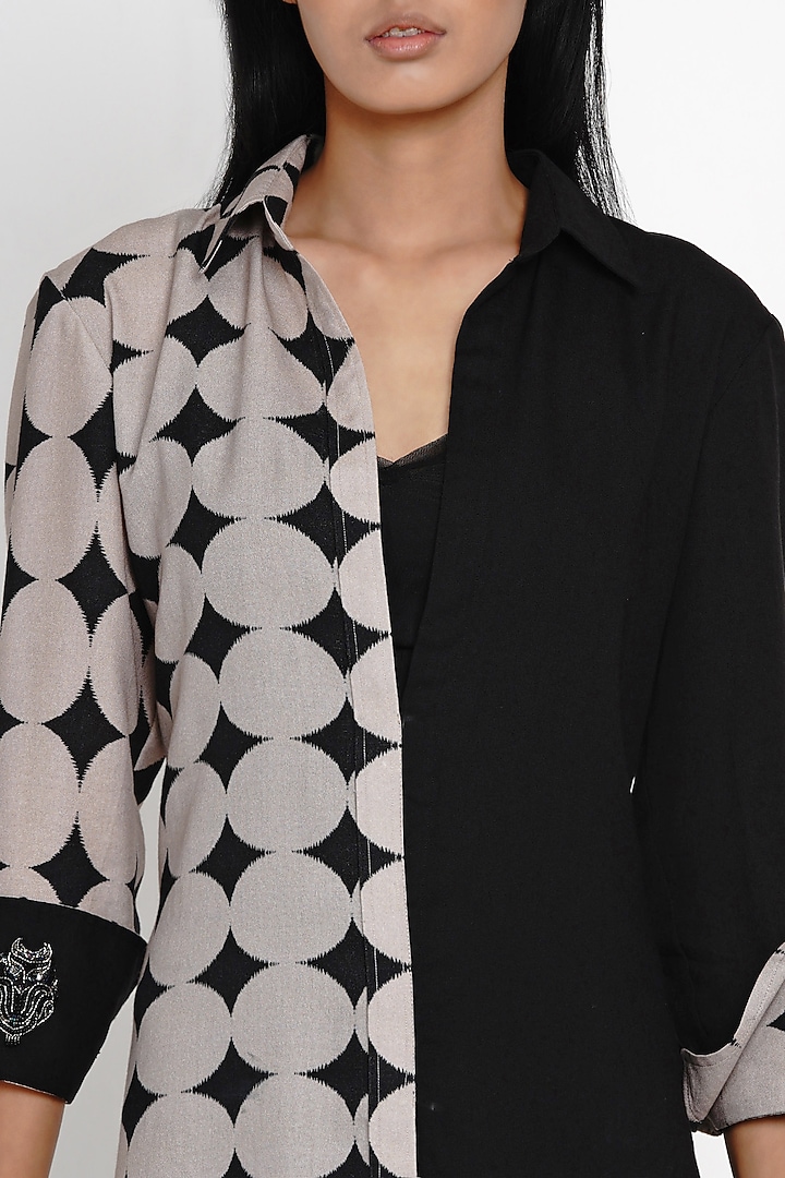 Beige & Black Bamboo Cotton Shirt by Angry Owl at Pernia's Pop Up Shop