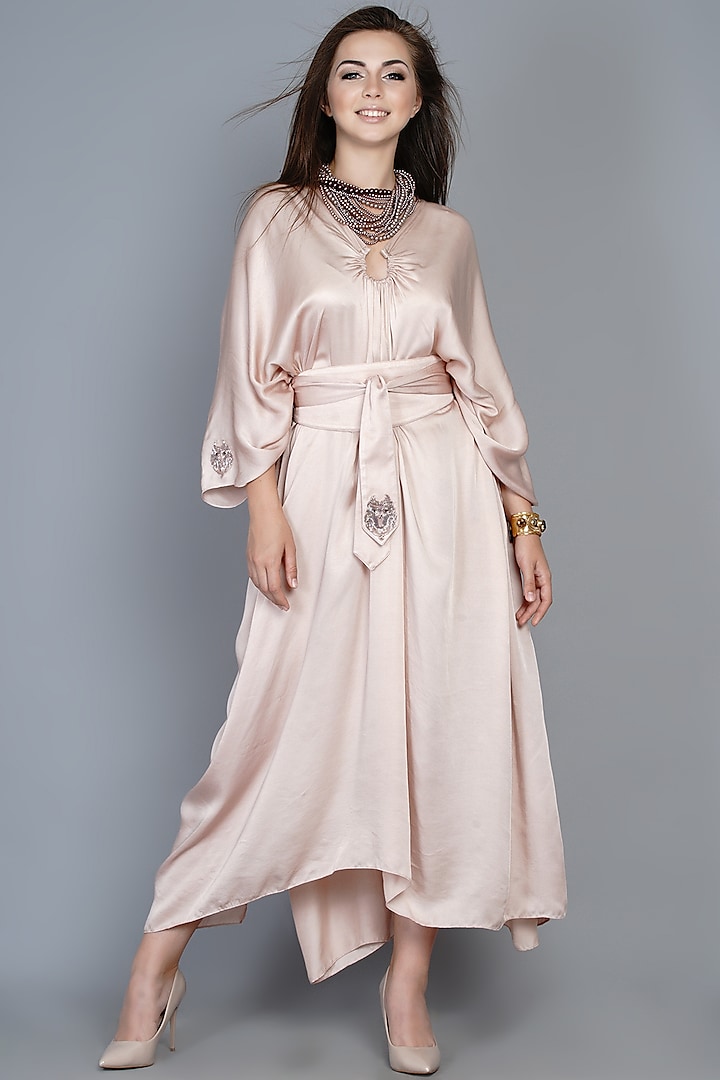 Pink Modal Kaftan Dress With Belt by Angry Owl