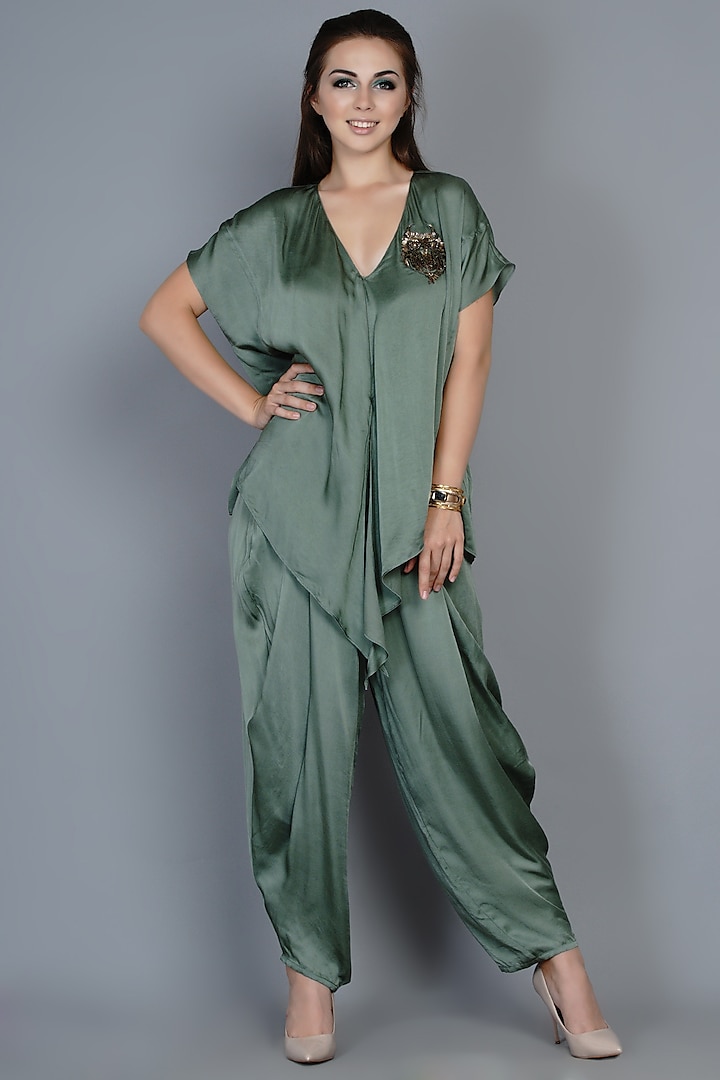 Green Embroidered Pant Set by Angry Owl