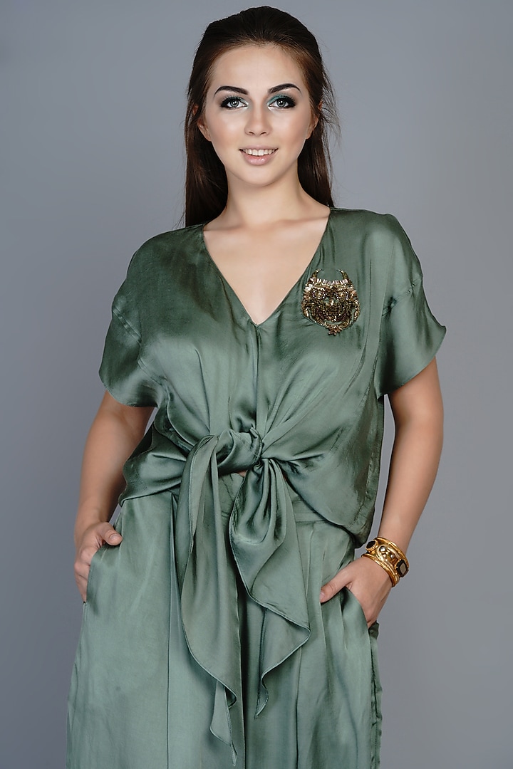 Green Embroidered Pant Set by Angry Owl at Pernia's Pop Up Shop