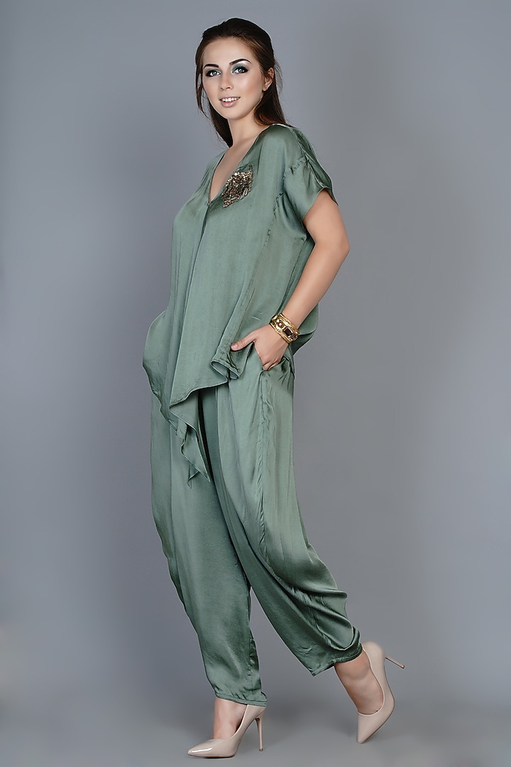 Green Embroidered Pant Set by Angry Owl at Pernia's Pop Up Shop