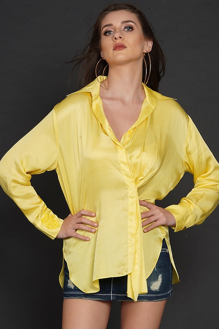 Yellow Modal Asymmetrical Shirt by Angry Owl at Pernia's Pop Up Shop