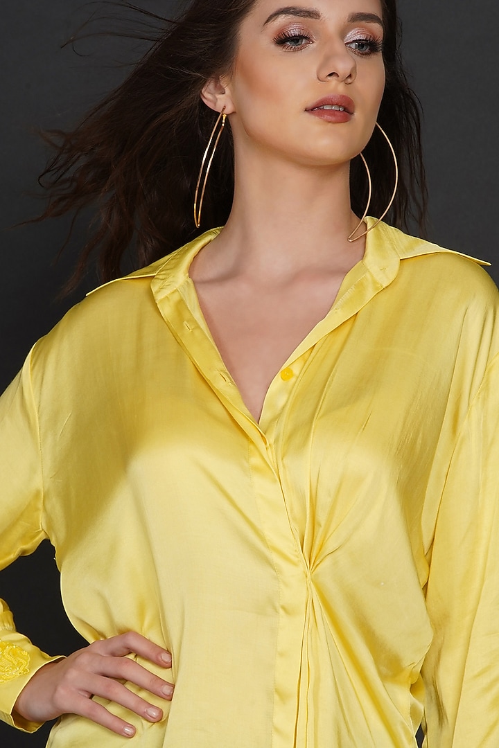 Yellow Modal Asymmetrical Shirt by Angry Owl at Pernia's Pop Up Shop