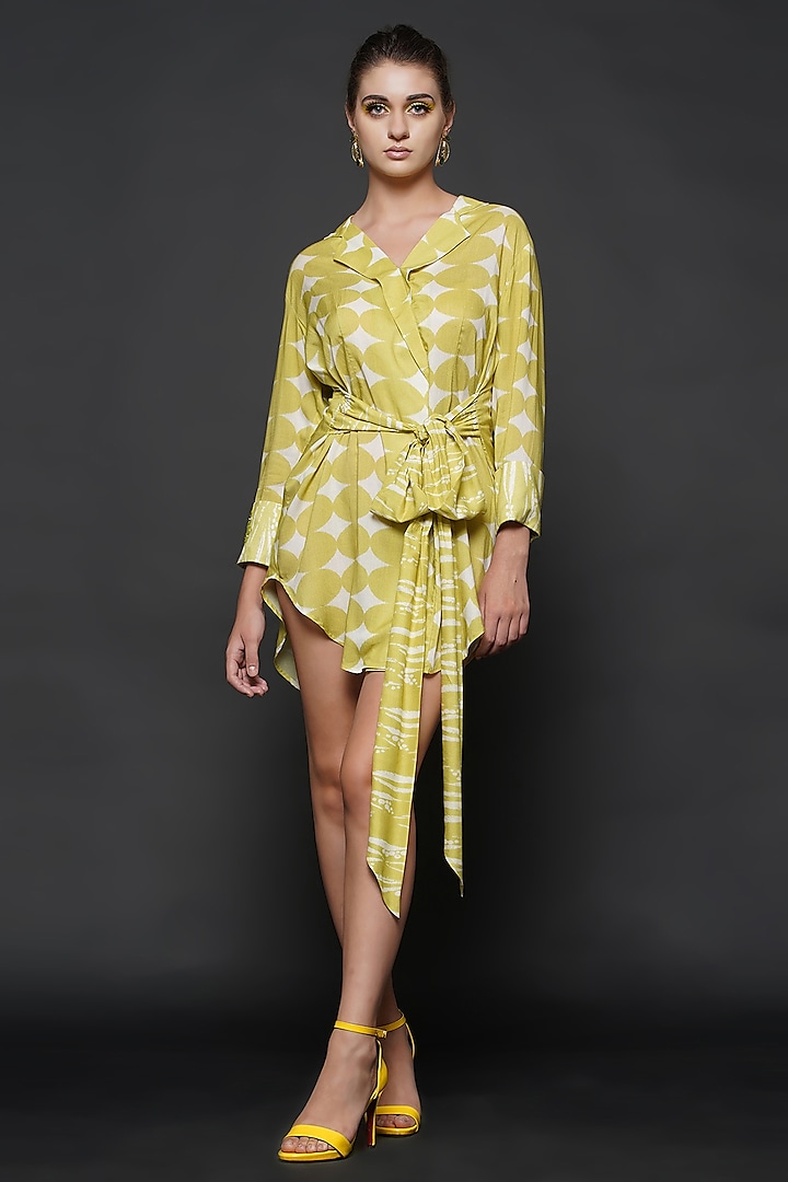 Lime Green Printed Blazer Dress by Angry Owl