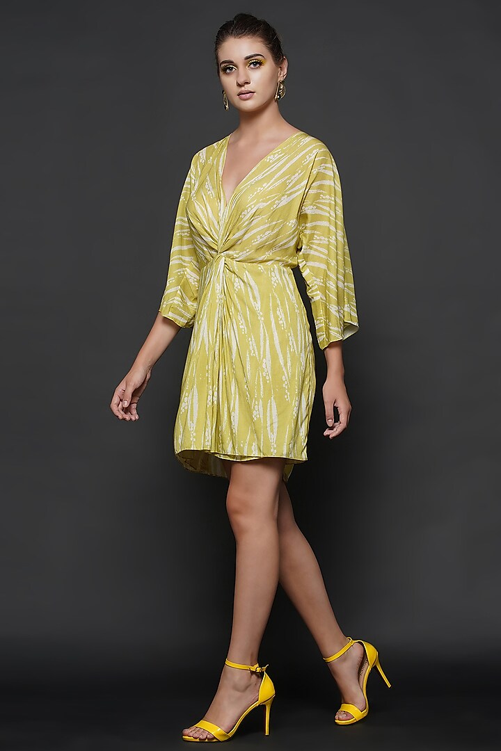 Lime Green Printed Twist Dress by Angry Owl
