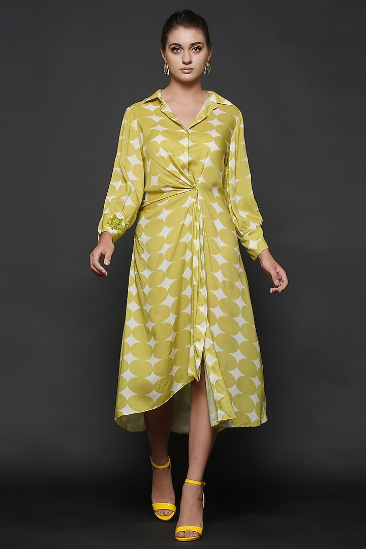 Lime Green Printed Midi Summer Dress by Angry Owl at Pernia's Pop Up Shop