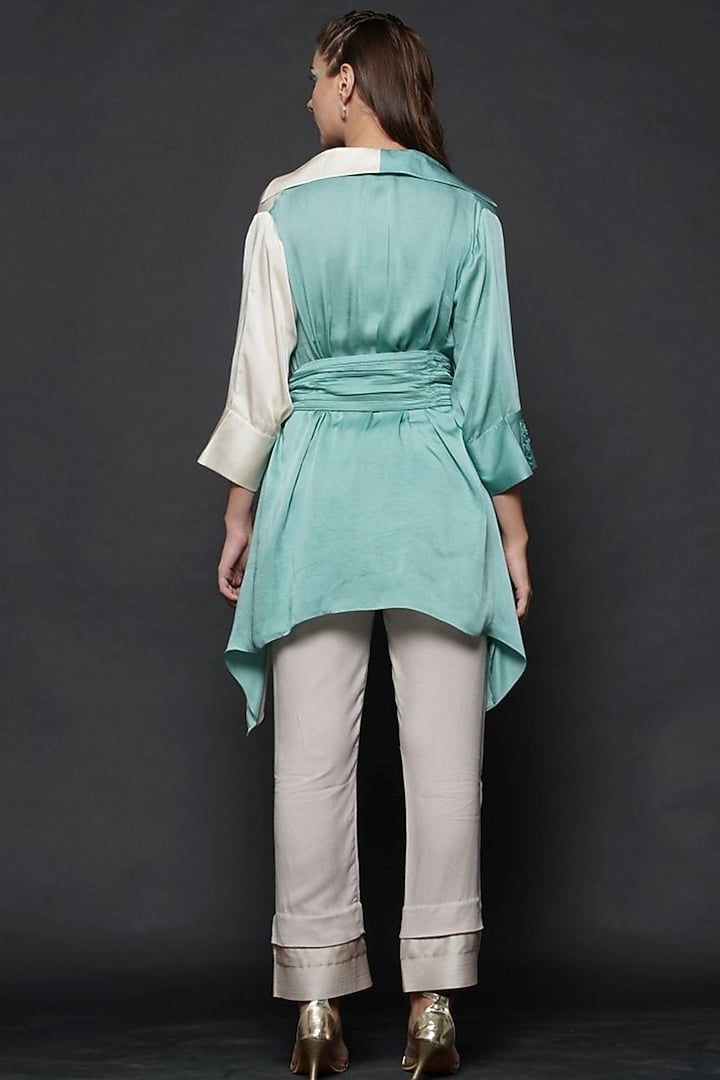 Sea Blue & White Half-n-Half Top by Angry Owl at Pernia's Pop Up Shop