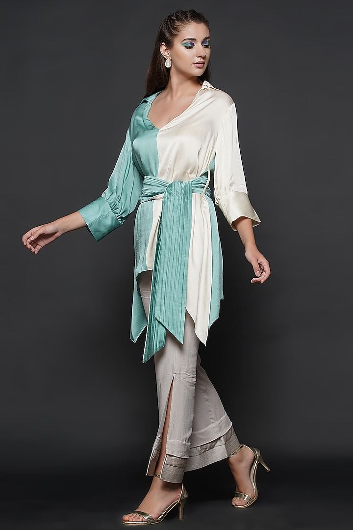 Sea Blue & White Half-n-Half Top by Angry Owl at Pernia's Pop Up Shop