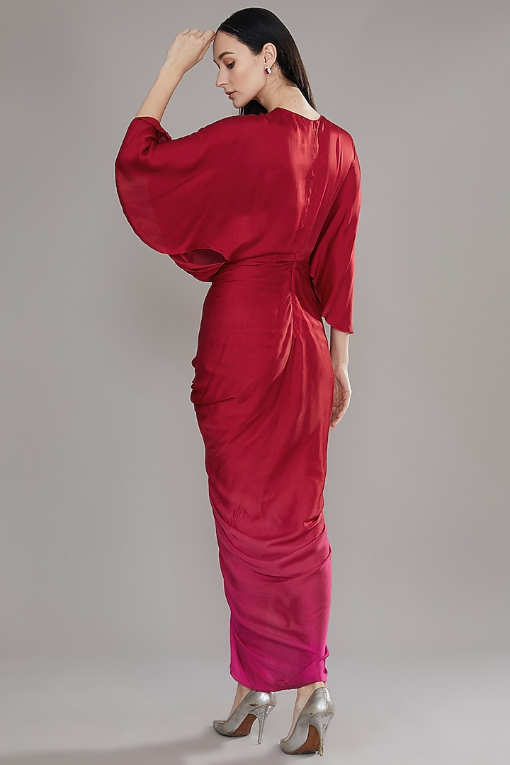 Pink Ombre Modal Satin Draped Maxi Summer Dress by Angry Owl at Pernia's Pop Up Shop