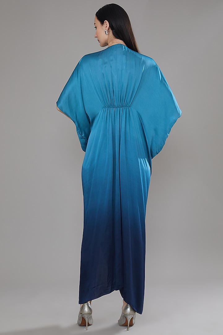 Blue Ombre Modal Satin Kaftan Style Maxi Summer Dress by Angry Owl at Pernia's Pop Up Shop