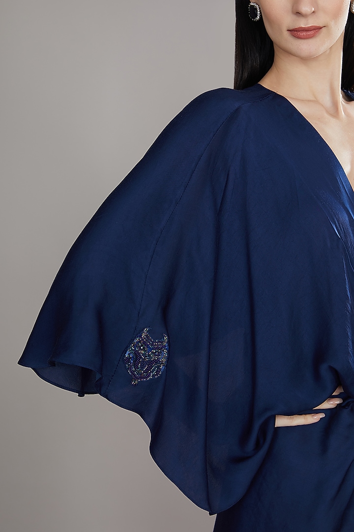 Blue Modal Satin Draped Midi Summer Dress by Angry Owl at Pernia's Pop Up Shop