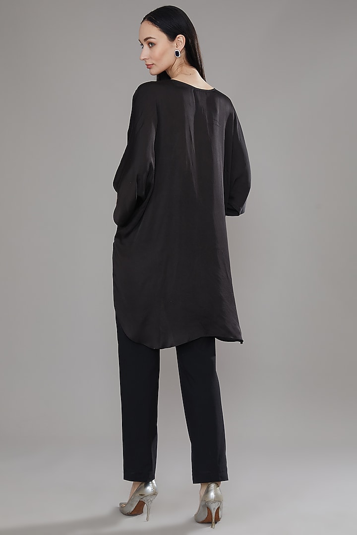 Black Modal Satin Bead Work Draped Top by Angry Owl at Pernia's Pop Up Shop