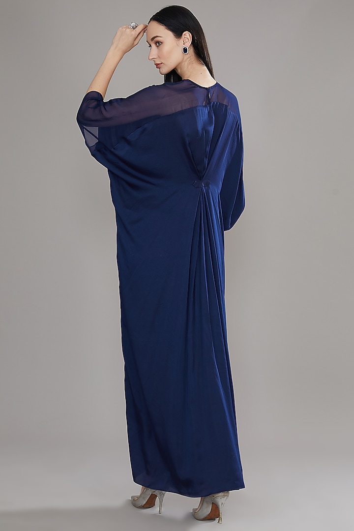 Blue Modal Satin & Organza Bead Kaftan Style Maxi Summer Dress by Angry Owl at Pernia's Pop Up Shop