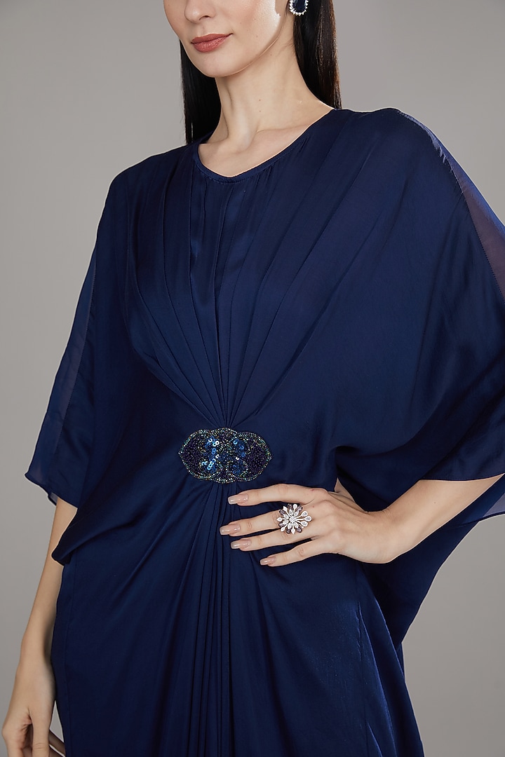 Blue Modal Satin & Organza Bead Kaftan Style Maxi Summer Dress by Angry Owl at Pernia's Pop Up Shop