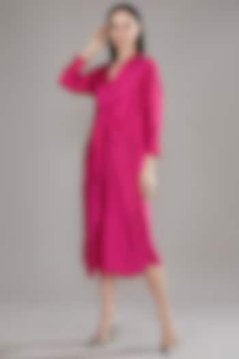 Pink Modal Satin Tie-Up Bugle Bead Embroidered Knee-Length Dress by Angry Owl