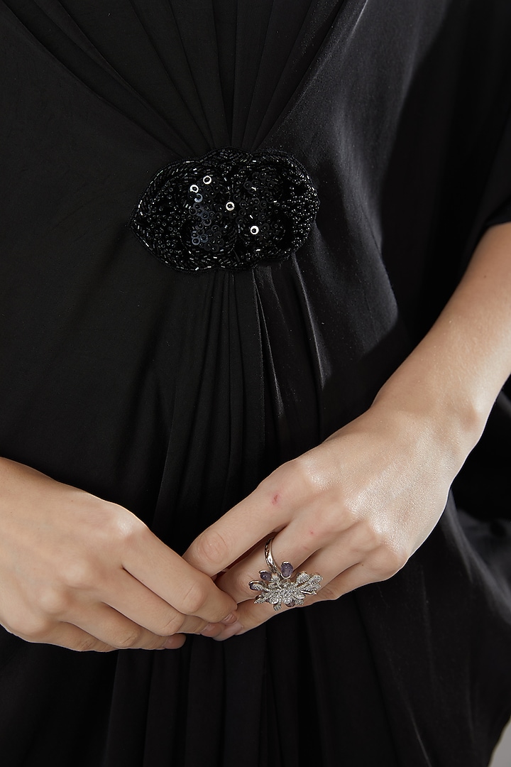 Black Modal Satin & Organza Bead Kaftan Style Maxi Summer Dress by Angry Owl at Pernia's Pop Up Shop