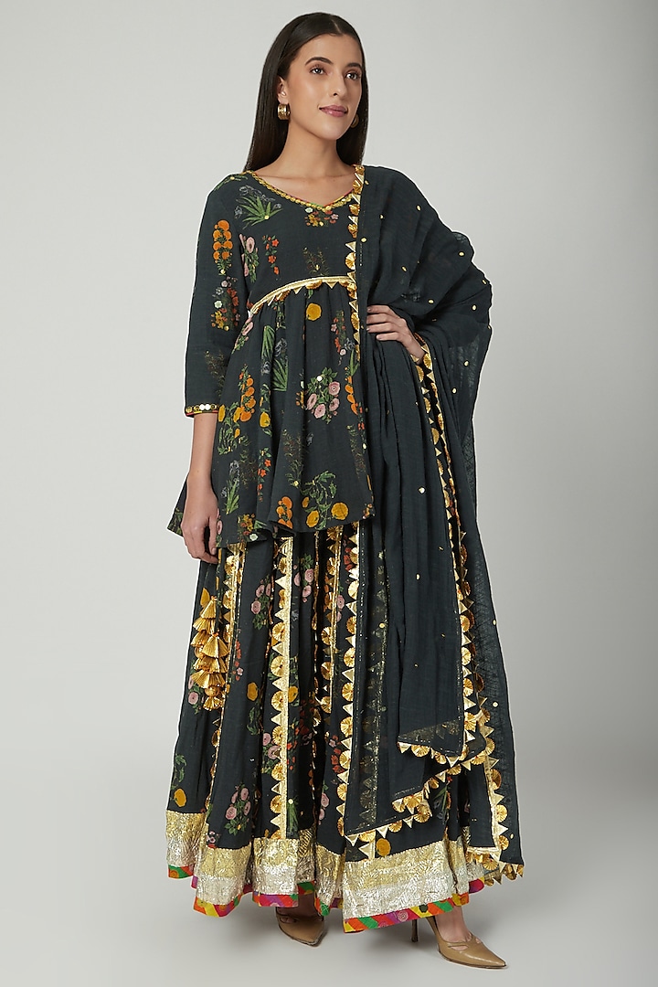 Black Embroidered & Printed Sharara Set by Ayinat By Taniya O'Connor