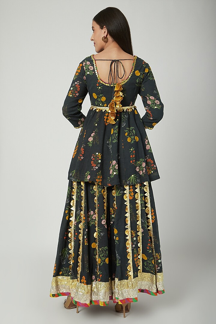 Black Embroidered & Printed Wedding Sharara Set by Ayinat By Taniya O'Connor at Pernia's Pop Up Shop