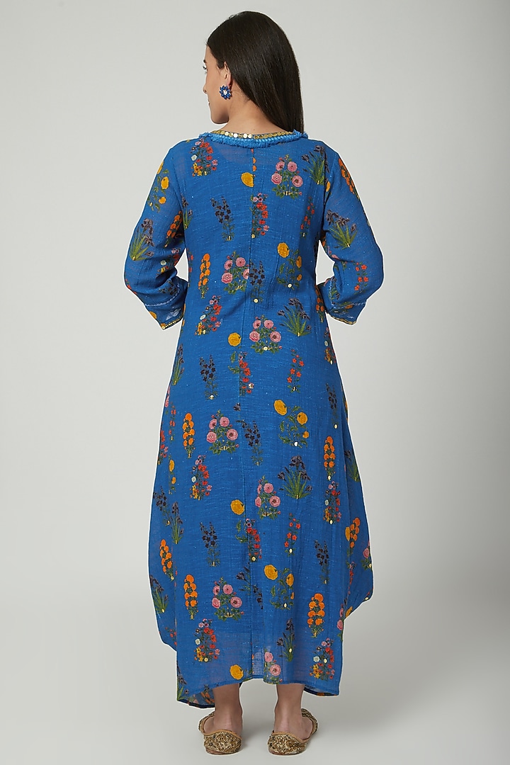Cobalt Blue Printed Draped Vacation Dress by Ayinat By Taniya O'Connor at Pernia's Pop Up Shop