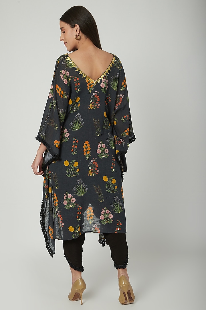 Black Embroidered & Printed Kaftan With Pants by Ayinat By Taniya O'Connor at Pernia's Pop Up Shop