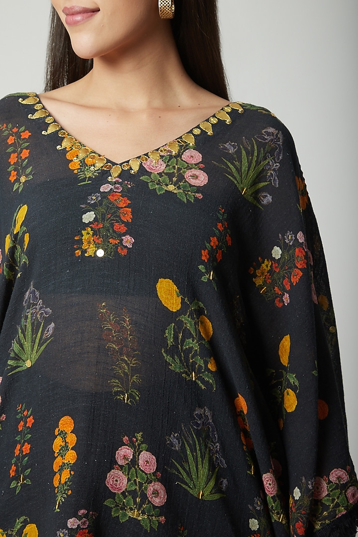 Black Embroidered & Printed Kaftan With Pants by Ayinat By Taniya O'Connor at Pernia's Pop Up Shop