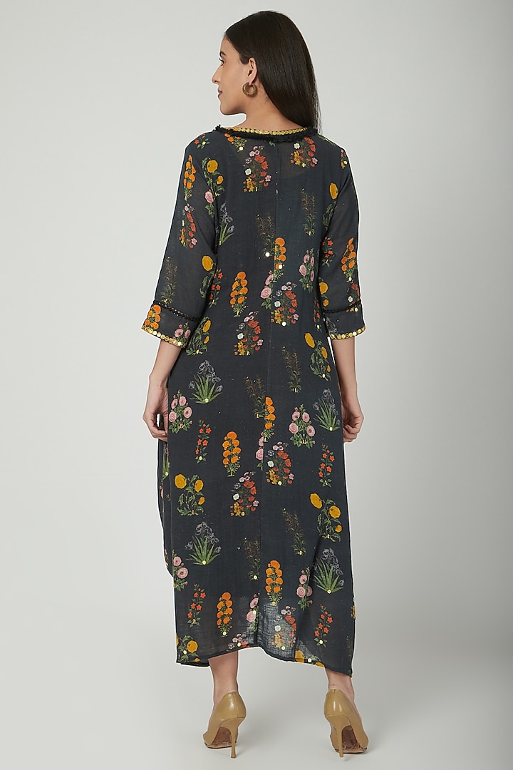 Black Printed Draped Vacation Dress by Ayinat By Taniya O'Connor at Pernia's Pop Up Shop
