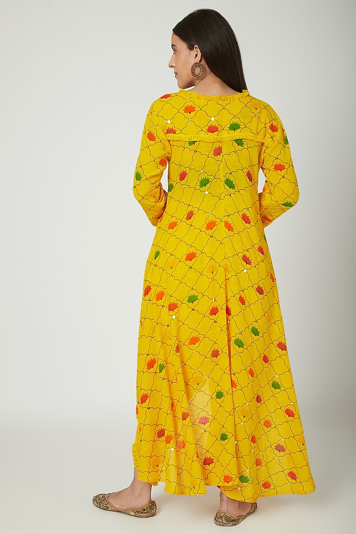 Yellow Embroidered & Printed Tunic With Pants by Ayinat By Taniya O'Connor at Pernia's Pop Up Shop