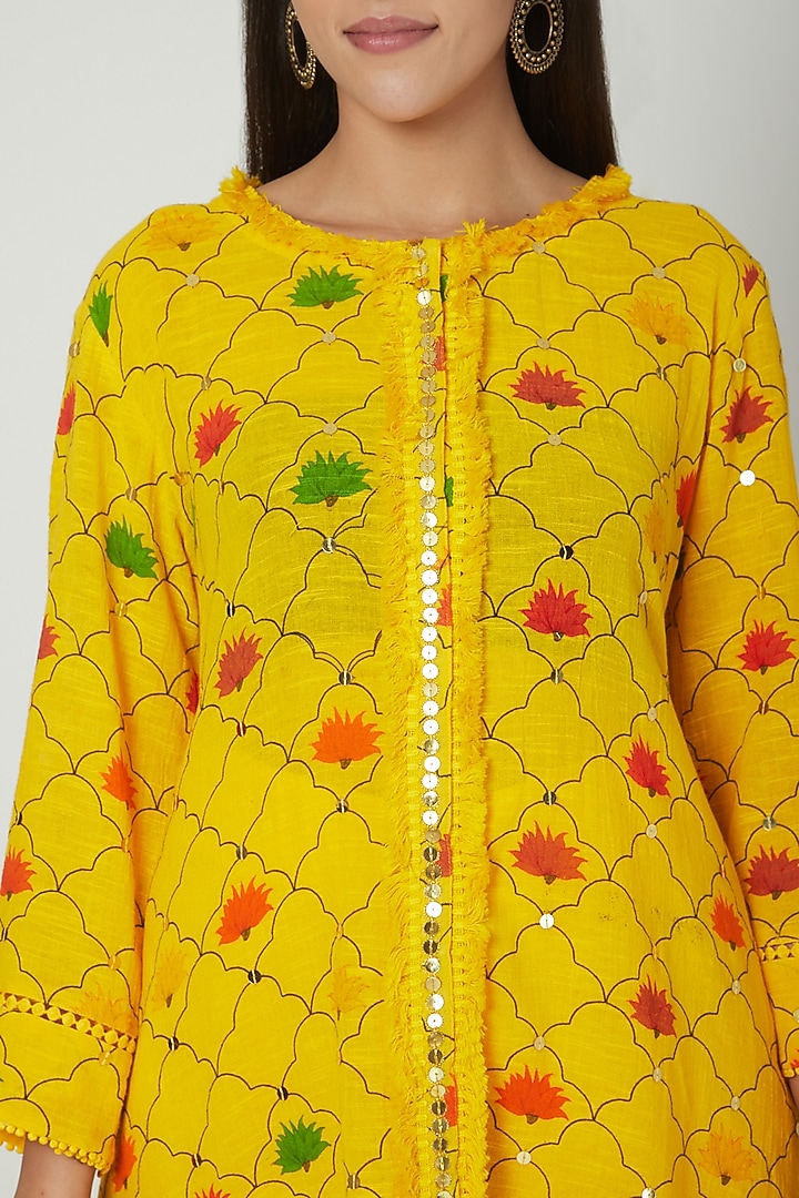 Yellow Embroidered & Printed Tunic With Pants by Ayinat By Taniya O'Connor at Pernia's Pop Up Shop