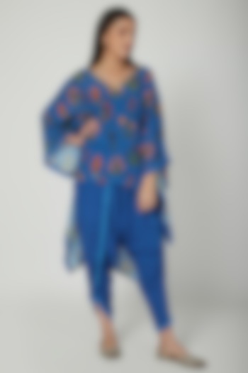Cobalt Blue Embroidered & Printed Kaftan With Pants by Ayinat By Taniya O'Connor