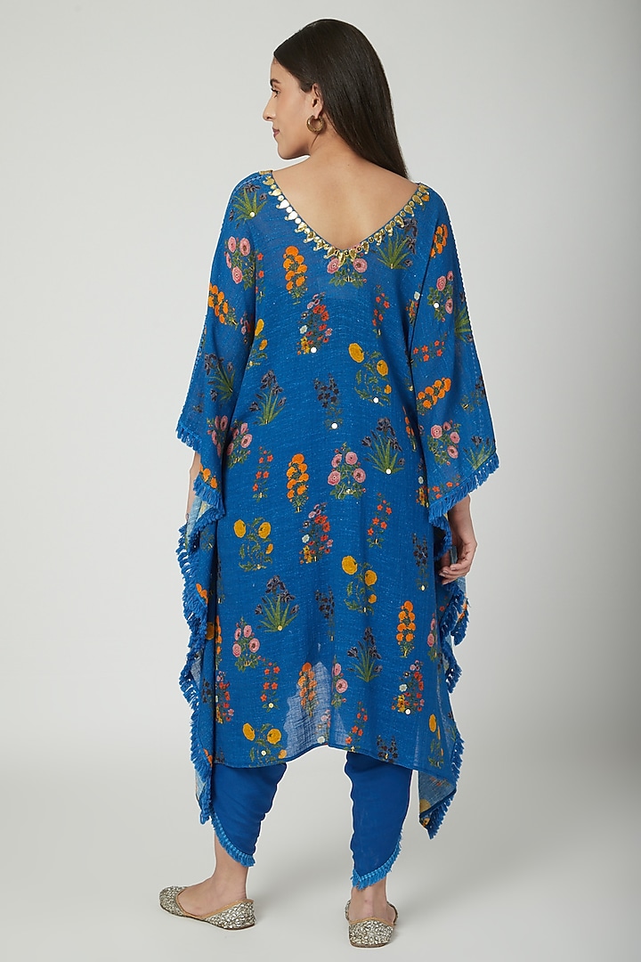 Cobalt Blue Embroidered & Printed Kaftan With Pants by Ayinat By Taniya O'Connor at Pernia's Pop Up Shop