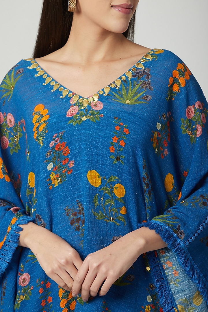 Cobalt Blue Embroidered & Printed Kaftan With Pants by Ayinat By Taniya O'Connor at Pernia's Pop Up Shop