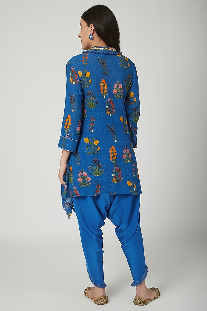 Cobalt Blue Embroidered Tunic With Dhoti by Ayinat By Taniya O'Connor at Pernia's Pop Up Shop